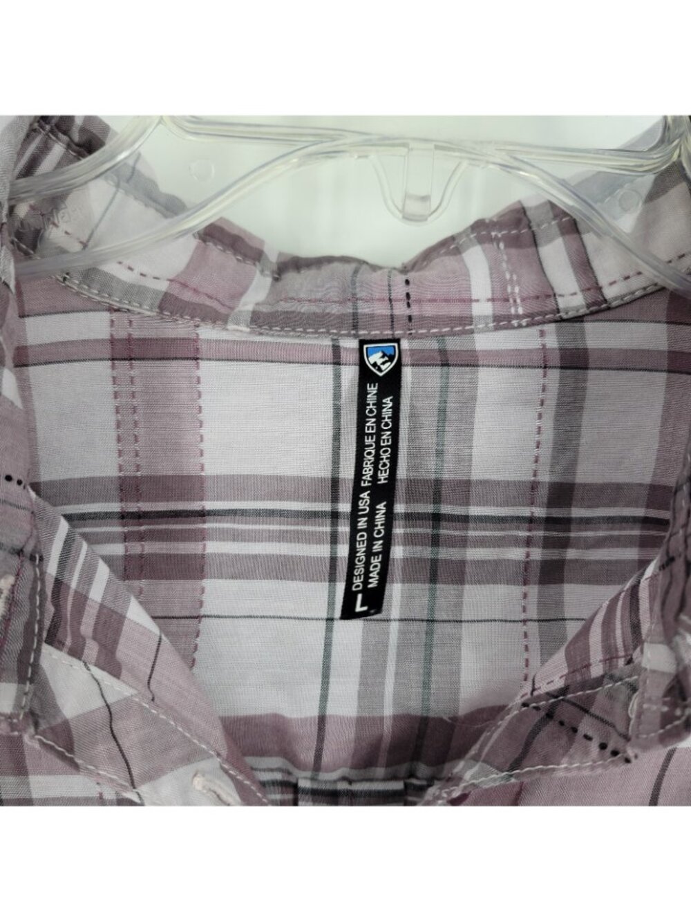 Kuhl Spektra Plaid Popover Shirt Large Tencel Roll Tab Sleeve Mauve Relaxed Soft - Picture 2 of 4